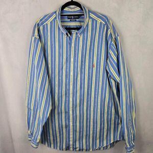 Polo Ralph Lauren Classic Fit Striped Shirt Mens 3XLT Blue Yellow Long Sleeve